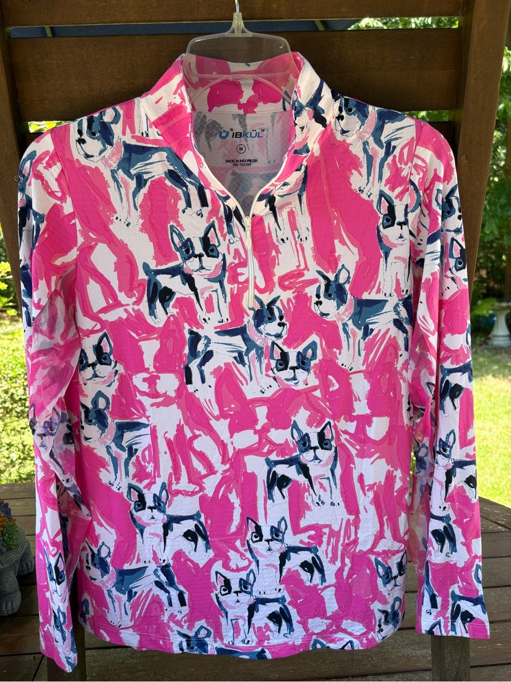 IBKUL Pink, Navy & White Dog-Print Zip Golf Pullover